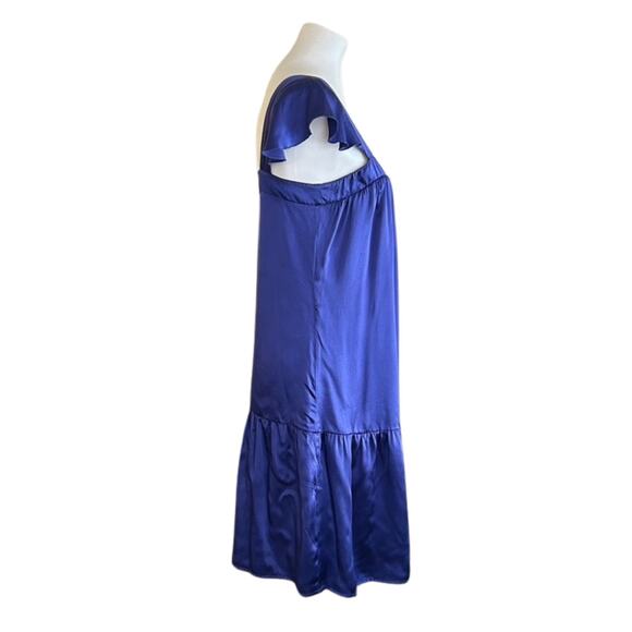 Vintage Y2K Jenny Han Silk Dress – Cobalt Blue Flutter Sleeve Mini – Size M - Picture 4 of 8